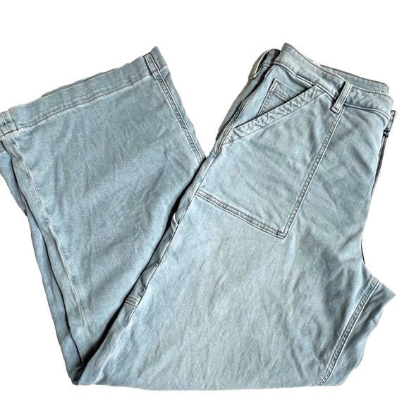 American Eagle Stretch Jeans Sz 14 Light Blue Wide Leg High Rise Baggy Carpenter - Picture 1 of 10